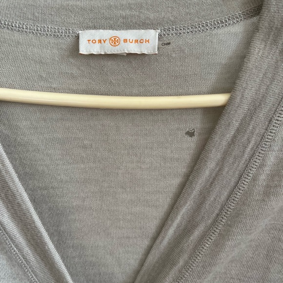 TORY BURCH BEIGE SIMONE BUTTON FRONT LOGO CARDIGAN MEDIUM - Picture 4 of 4